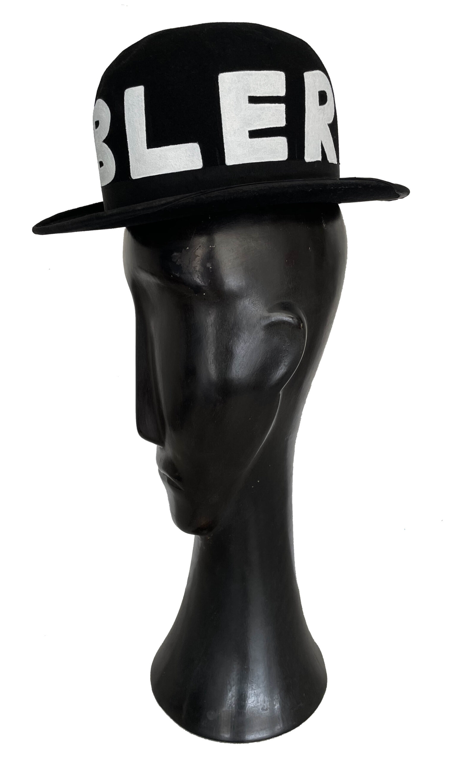 Bowler hat with lettering